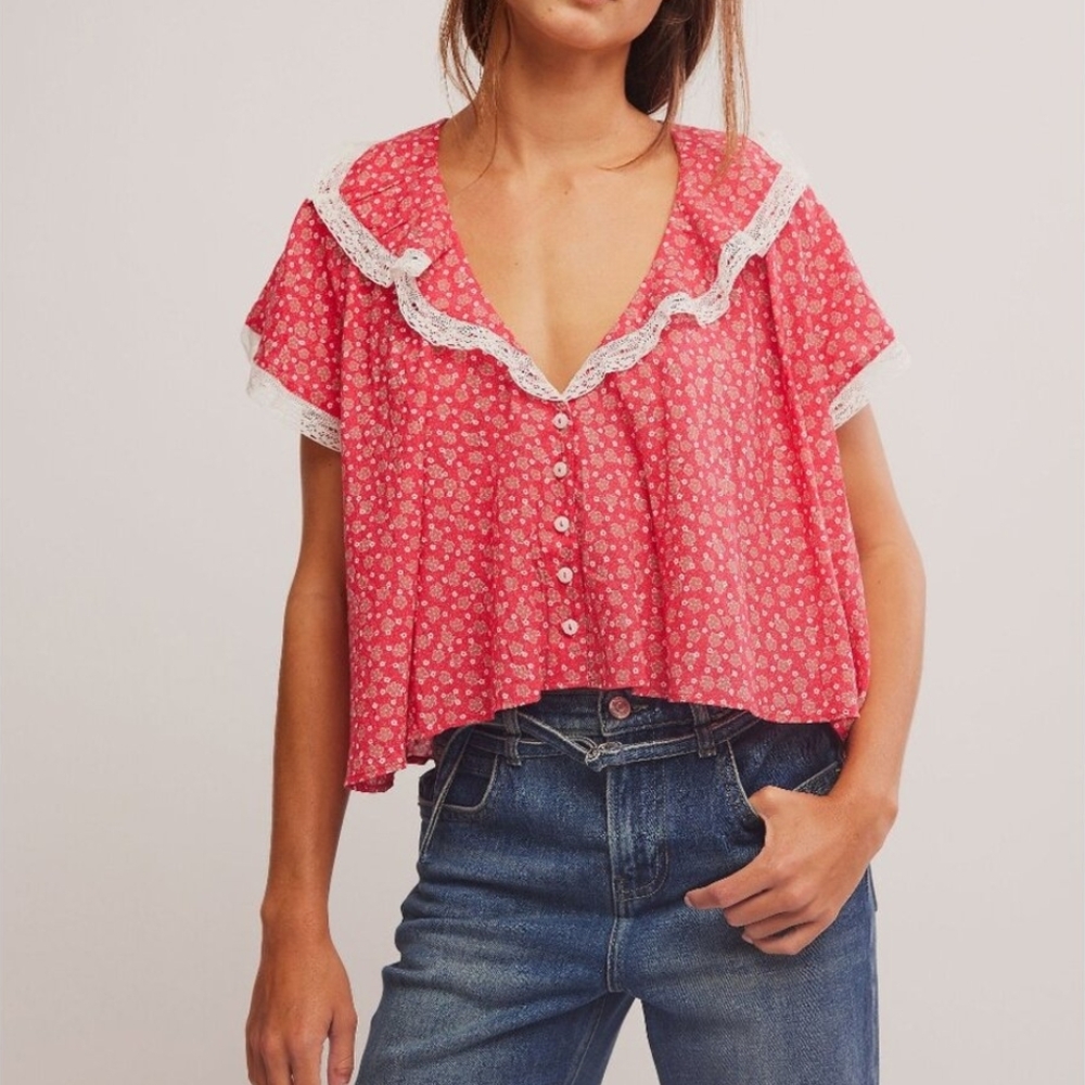 NWT Free People Truly Yours Floral Flutter Top